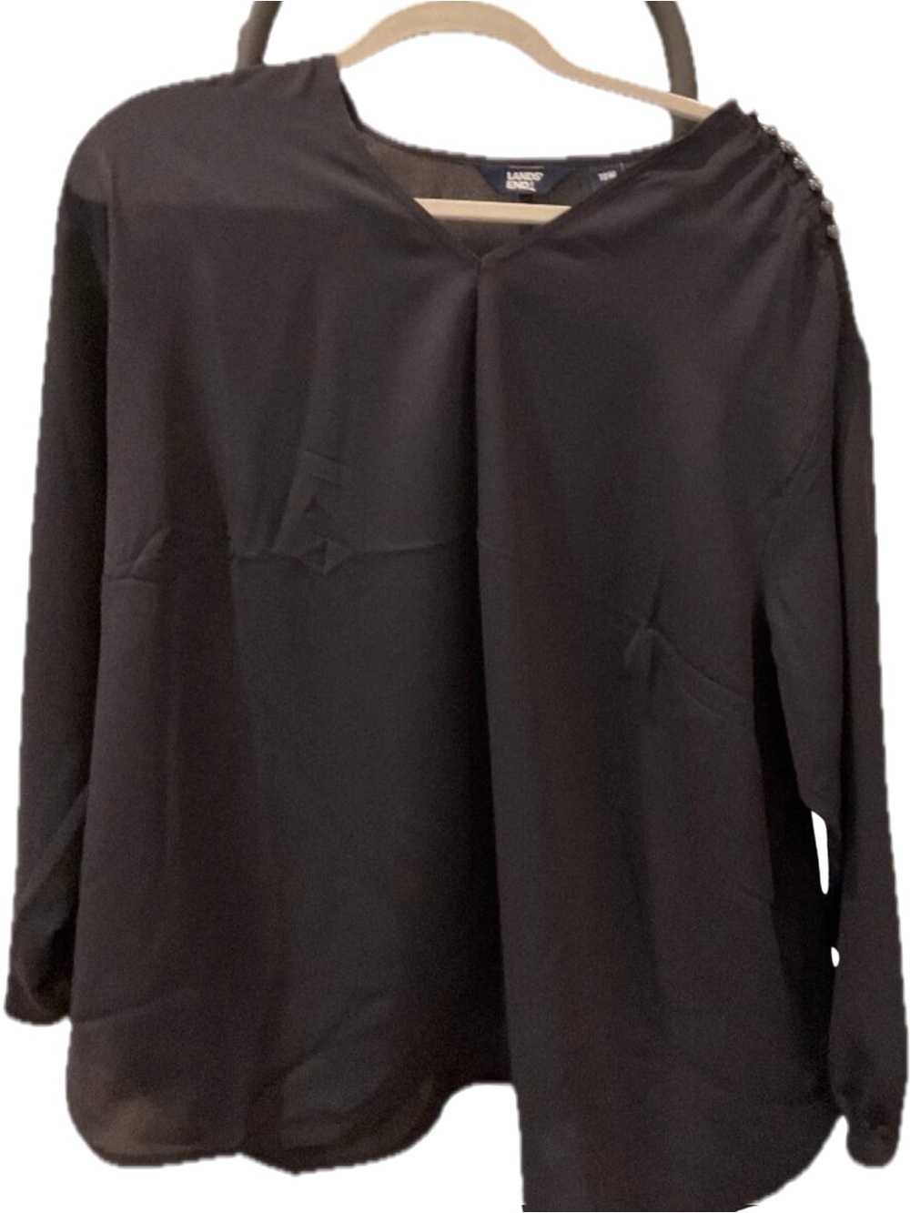 Lands' End Navy Long Sleeve Blouse w/ Button Shoulder Detail | 18W | Plus Size